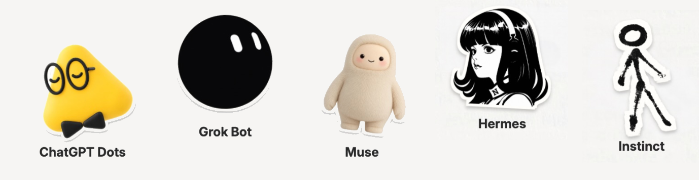 ChatGPT Dots, Grok Bot, Muse, Hermes, and Instinct